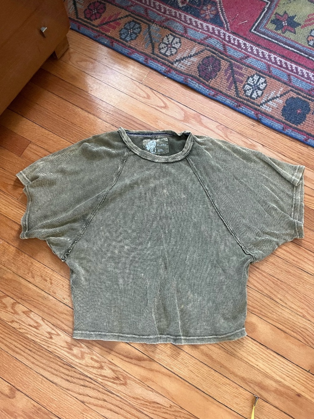 Anthropologie‎ Pilcro Dolman Short Sleeve Waffle Knit Top Womens SMALL Green